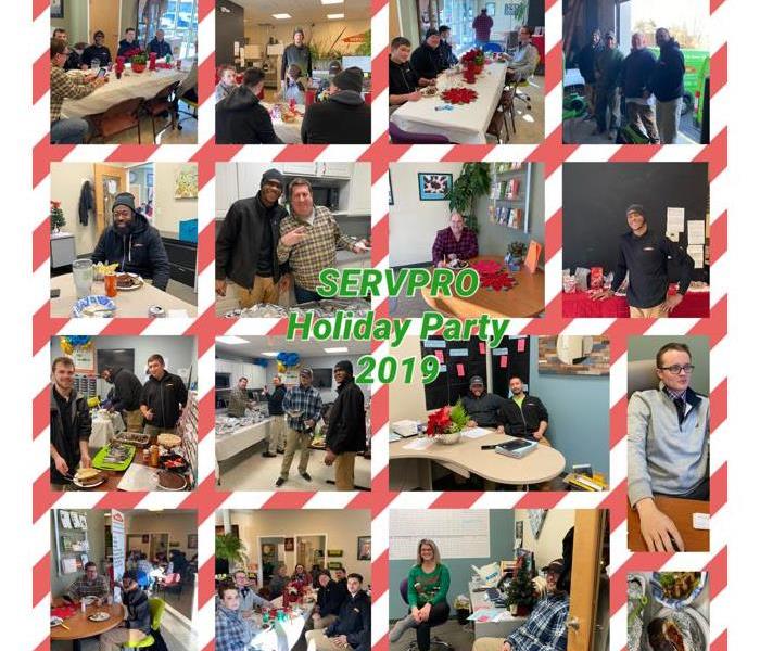 collage of various people enjoying a holiday party