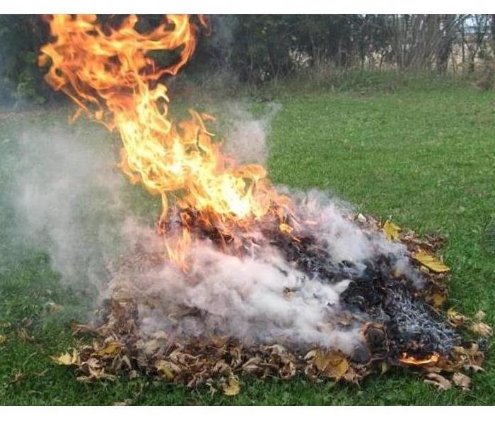 A pile of leaves that have been set on fire.