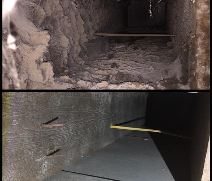 Before and after of air duct cleaning.